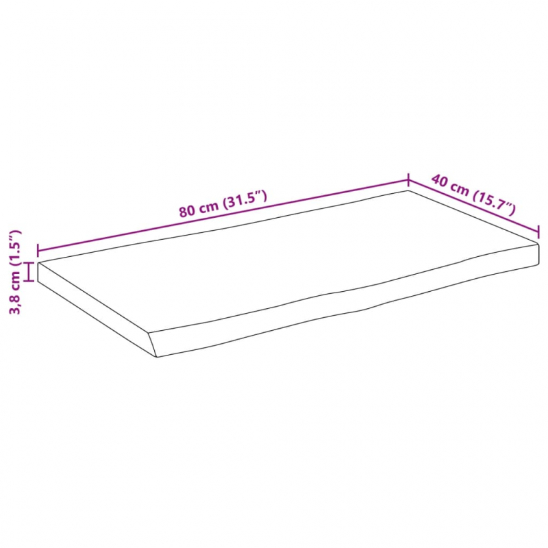 Tischplatte 80x40x3,8 cm Rechteckig Massivholz Akazie Baumkante