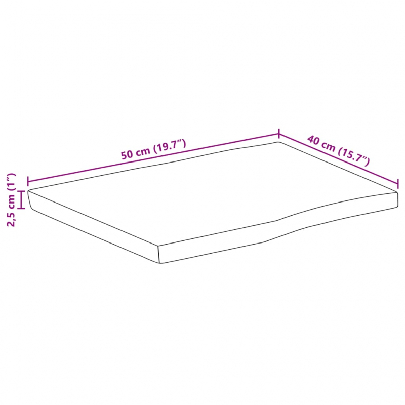Tischplatte mit Baumkante 50x40x2,5 cm Raues Mango Massivholz