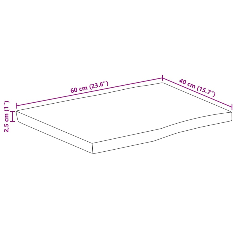 Tischplatte mit Baumkante 60x40x2,5 cm Massivholz Mango
