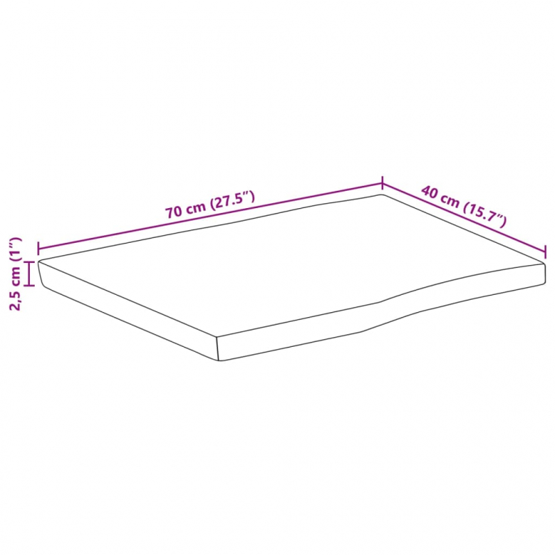 Tischplatte mit Baumkante 70x40x2,5 cm Massivholz Mango