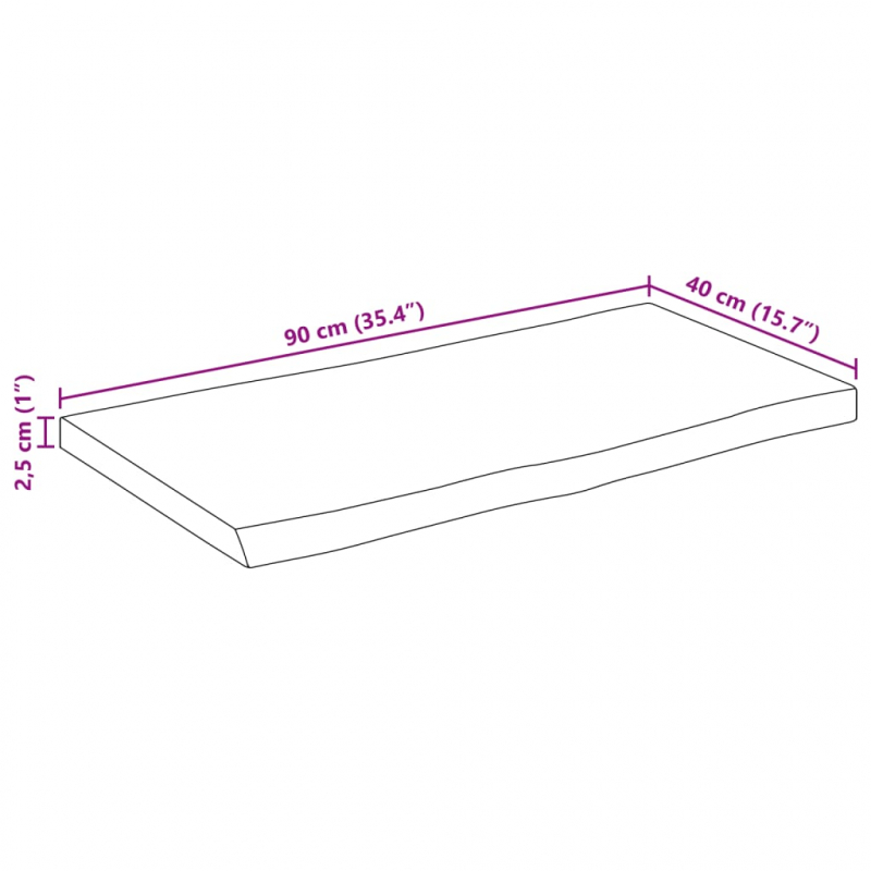 Tischplatte mit Baumkante 90x40x2,5 cm Massivholz Mango