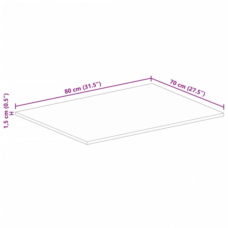 Tischplatte 80x70x1,5 cm Rechteckig Altholz Massiv