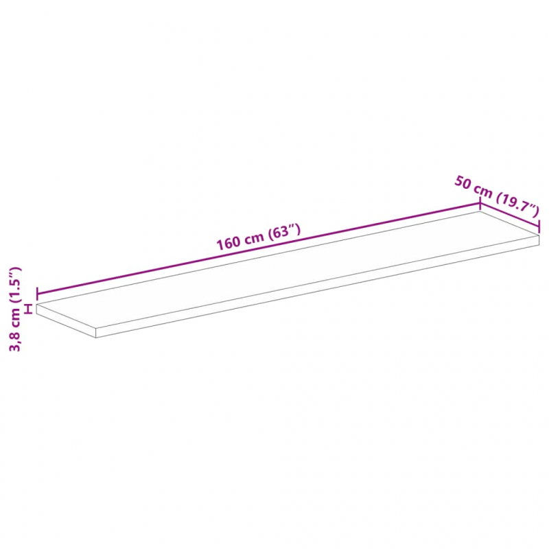Tischplatte 160x50x3,8 cm Rechteckig Altholz Massiv