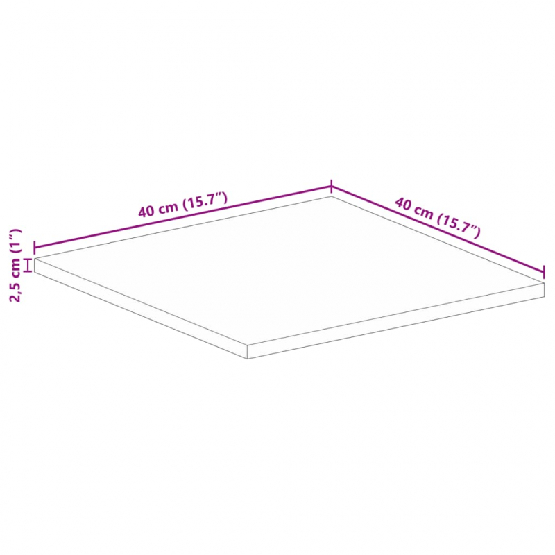 Tischplatte 40x40x2,5 cm Quadratisch Raues Massivholz Mango