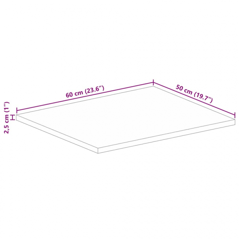 Tischplatte 60x50x2,5 cm Rechteckig Raues Massivholz Mango