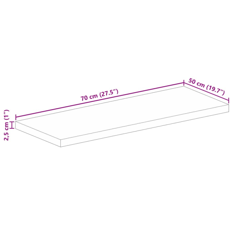 Tischplatte 70x50x2,5 cm Rechteckig Raues Massivholz Mango