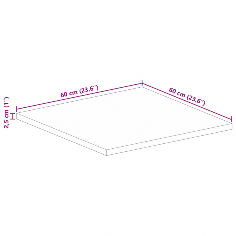Tischplatte 60x60x2,5 cm Quadratisch Raues Massivholz Mango