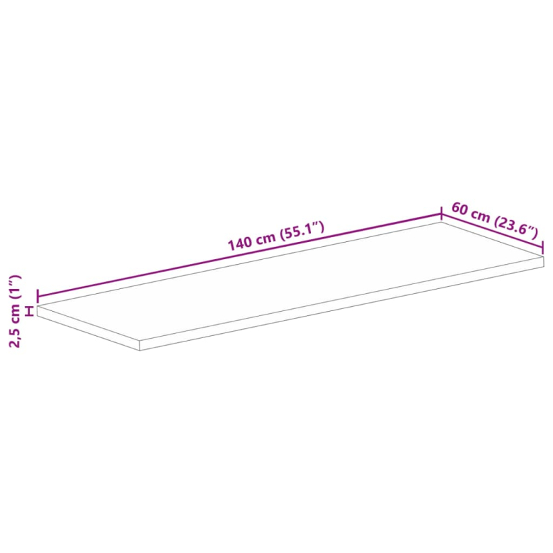Tischplatte 140x60x2,5 cm Rechteckig Raues Massivholz Mango