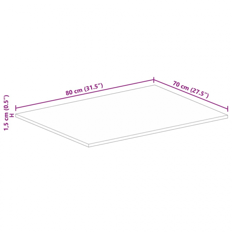 Tischplatte 80x70x1,5 cm Rechteckig Raues Massivholz Mango