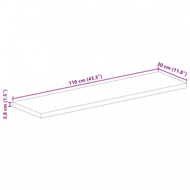 Tischplatte 110x30x3,8 cm Rechteckig Raues Massivholz Mango