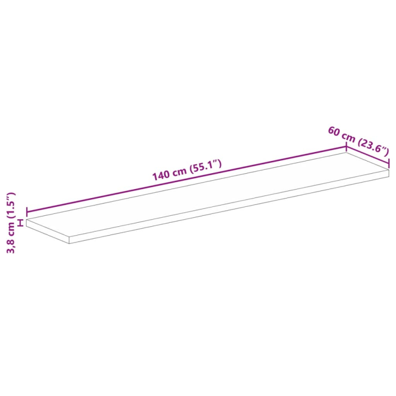 Tischplatte 140x60x3,8 cm Rechteckig Raues Massivholz Mango