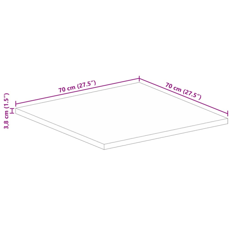 Tischplatte 70x70x3,8 cm Quadratisch Raues Massivholz Mango