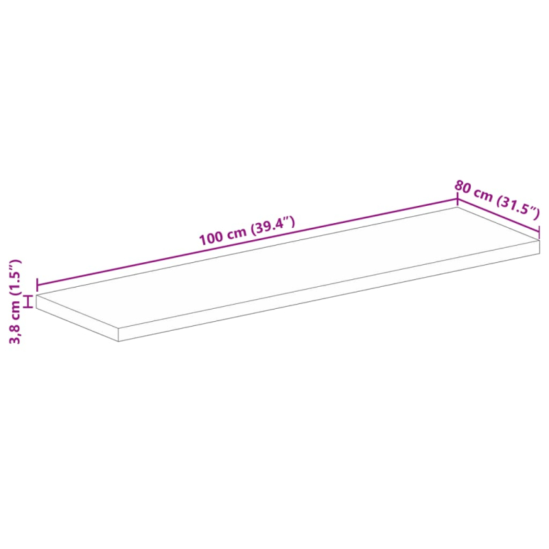 Tischplatte 100x80x3,8 cm Rechteckig Raues Massivholz Mango