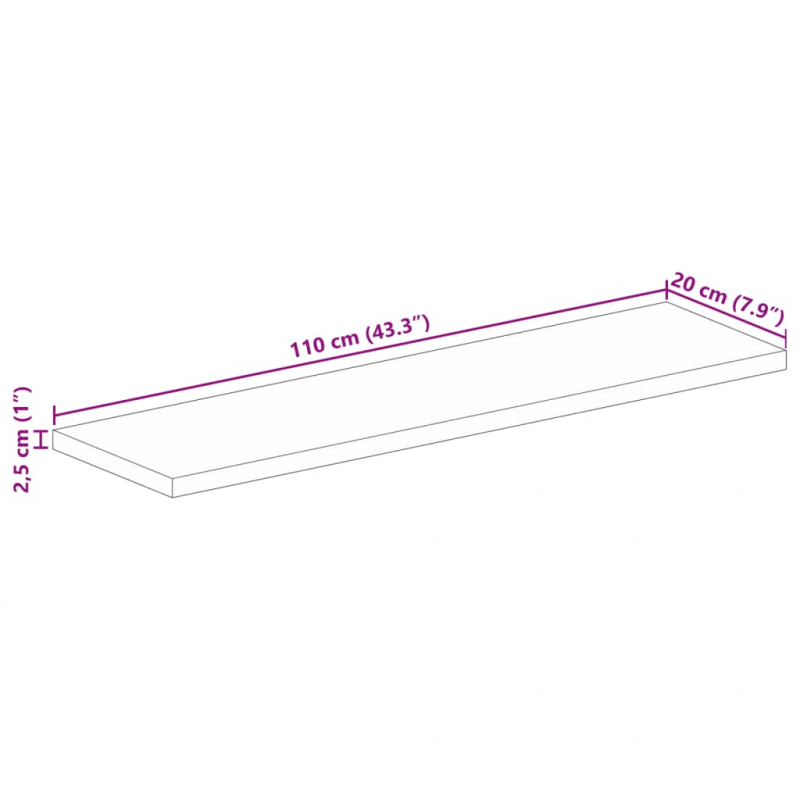 Tischplatte 110x20x2,5 cm Rechteckig Massivholz Mango
