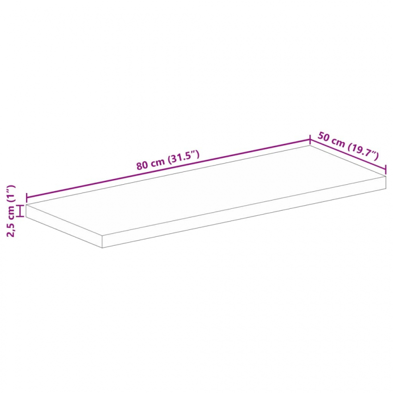 Tischplatte 80x50x2,5 cm Rechteckig Massivholz Mango