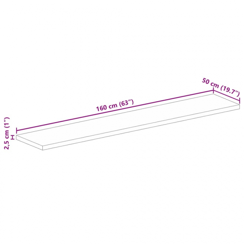 Tischplatte 160x50x2,5 cm Rechteckig Massivholz Mango