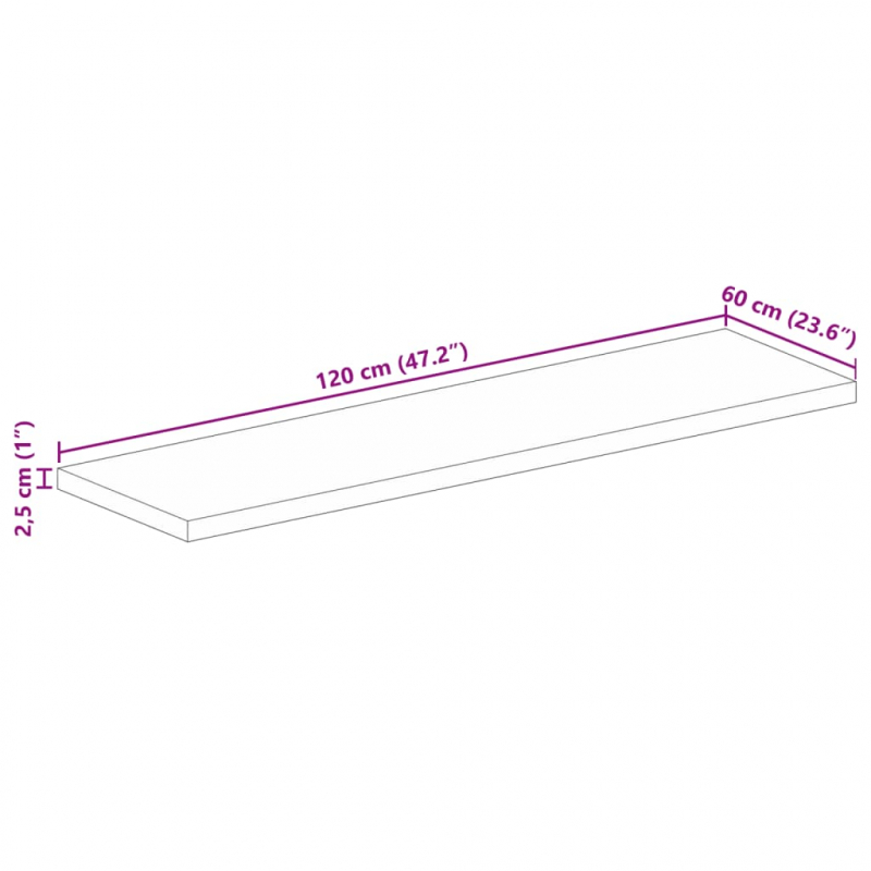Tischplatte 120x60x2,5 cm Rechteckig Massivholz Mango
