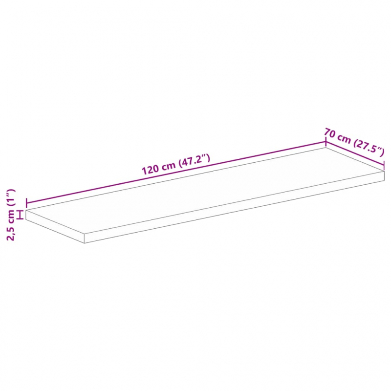 Tischplatte 120x70x2,5 cm Rechteckig Massivholz Mango