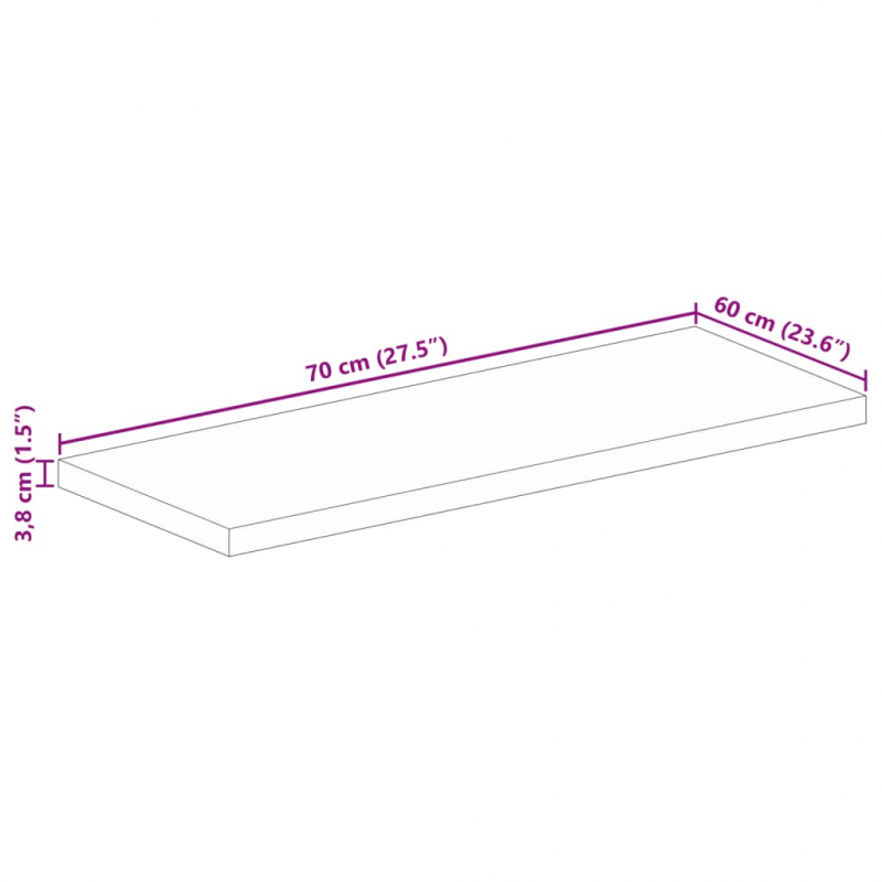 Tischplatte 70x60x3,8 cm Rechteckig Massivholz Mango