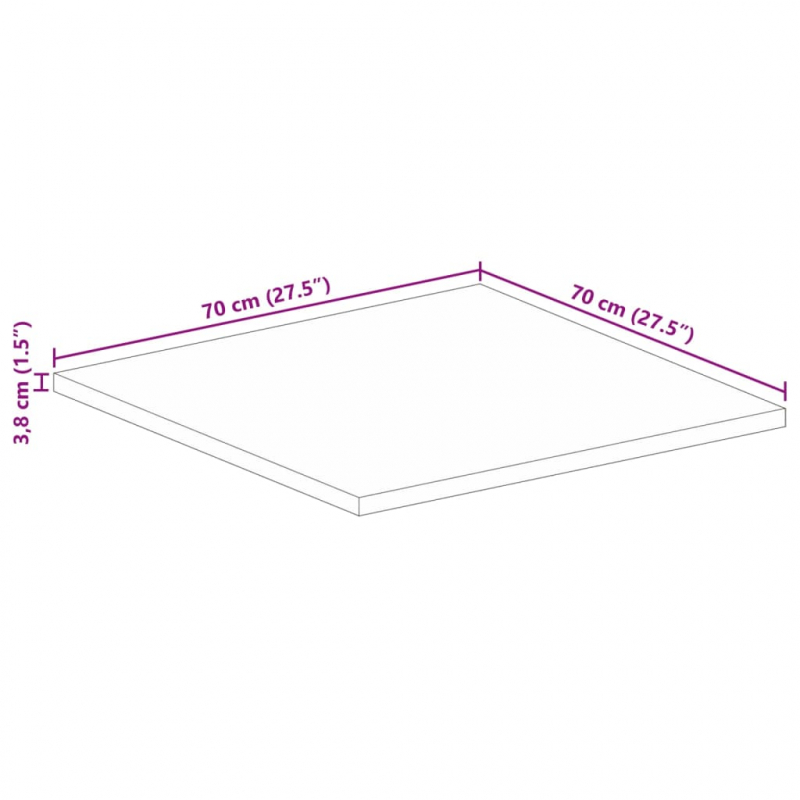 Tischplatte 70x70x3,8 cm Quadratisch Massivholz Mango