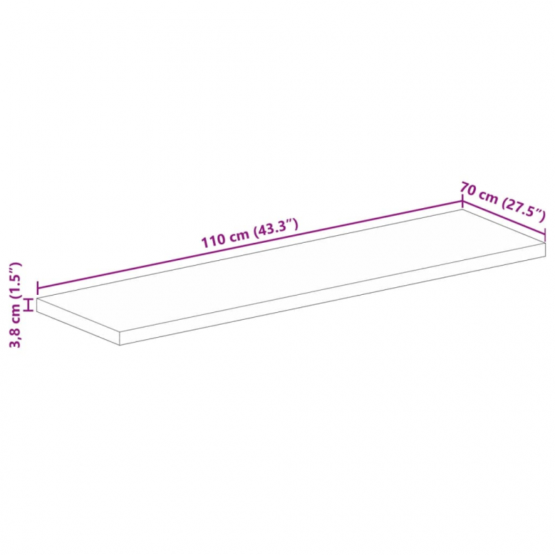 Tischplatte 110x70x3,8 cm Rechteckig Massivholz Mango