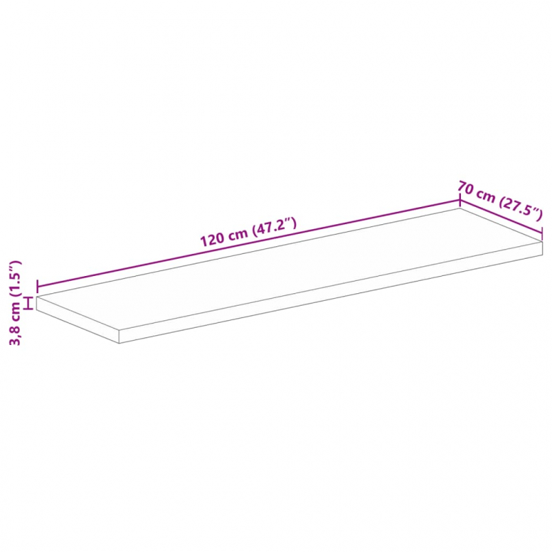 Tischplatte 120x70x3,8 cm Rechteckig Massivholz Mango