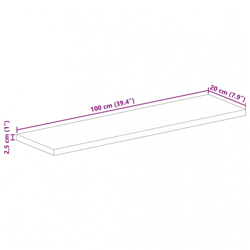 Tischplatte 100x20x2,5 cm Rechteckig Massivholz Mango