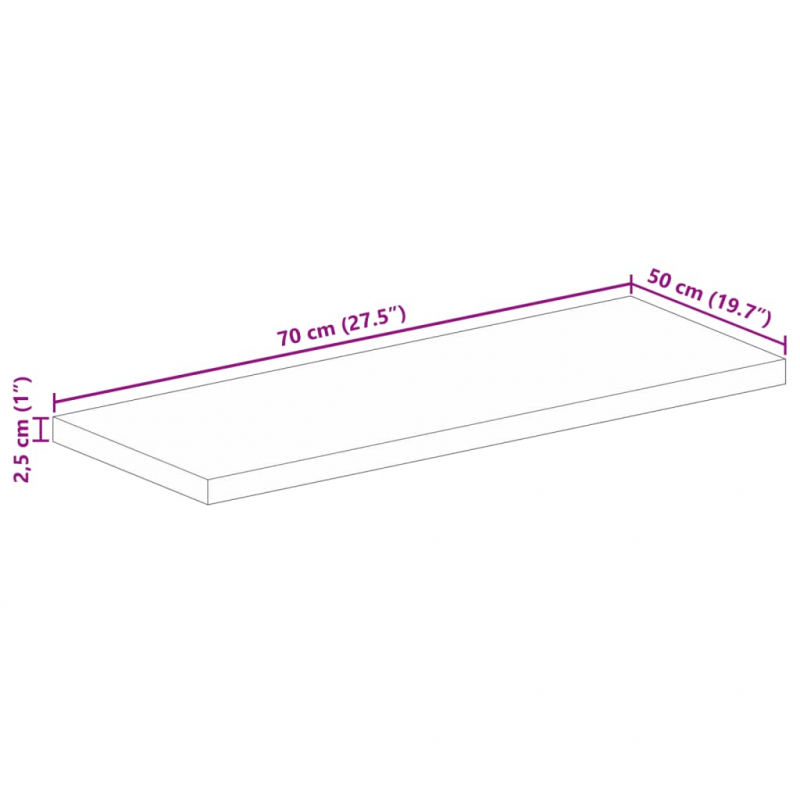 Tischplatte 70x50x2,5 cm Rechteckig Massivholz Mango