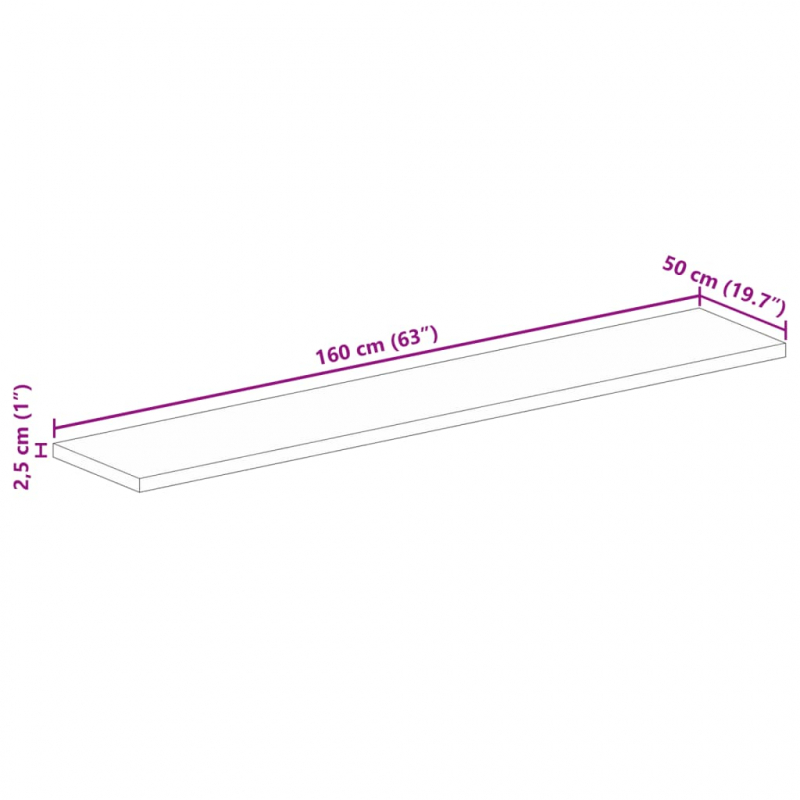 Tischplatte 160x50x2,5 cm Rechteckig Massivholz Mango