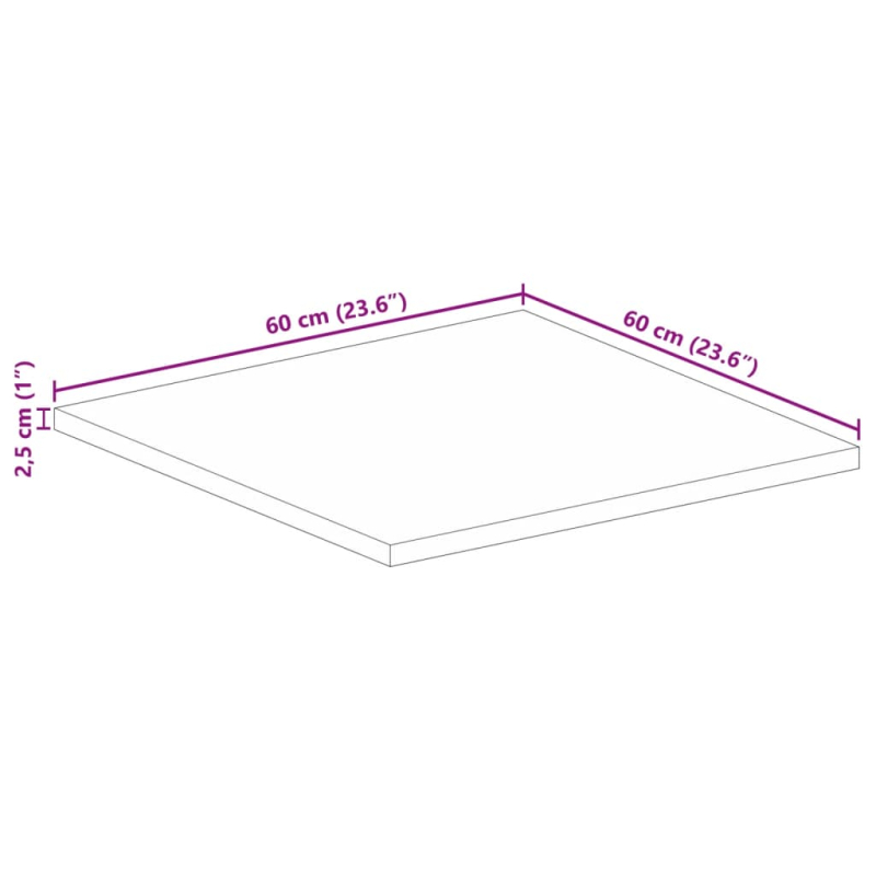Tischplatte 60x60x2,5 cm Quadratisch Massivholz Mango