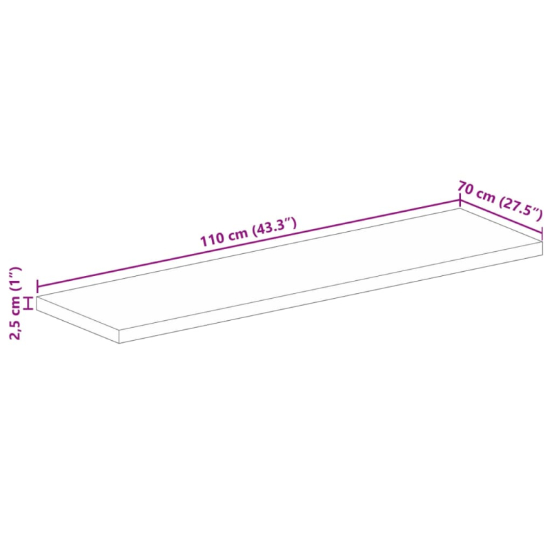 Tischplatte 110x70x2,5 cm Rechteckig Massivholz Mango