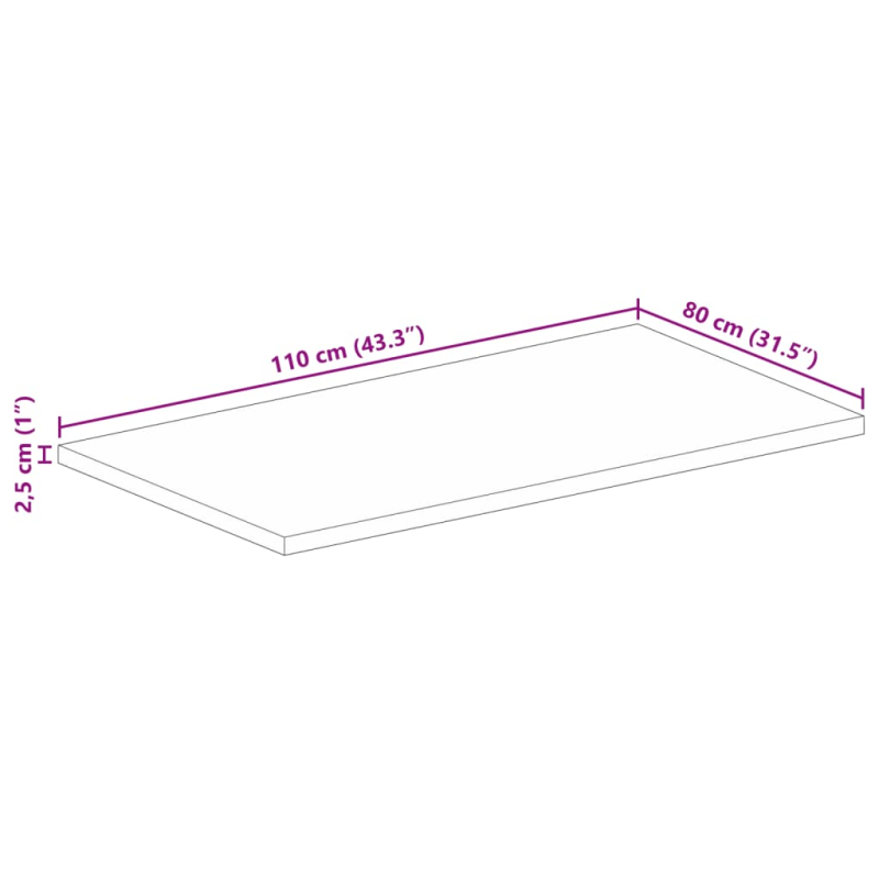 Tischplatte 110x80x2,5 cm Rechteckig Massivholz Mango