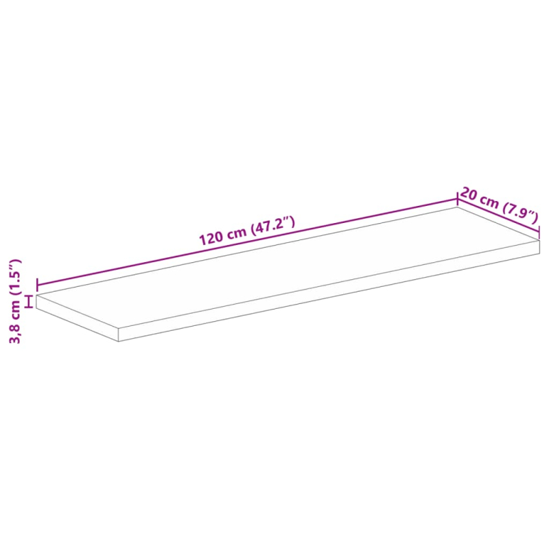 Tischplatte 120x20x3,8 cm Rechteckig Massivholz Mango