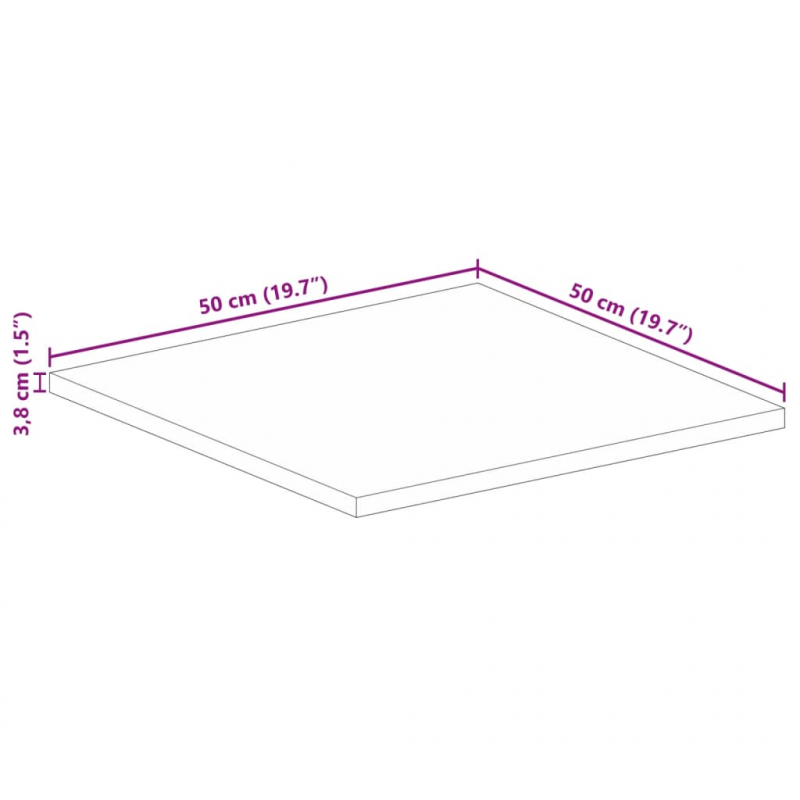 Tischplatte 50x50x3,8 cm Quadratisch Massivholz Mango