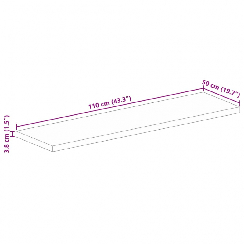 Tischplatte 110x50x3,8 cm Rechteckig Massivholz Mango