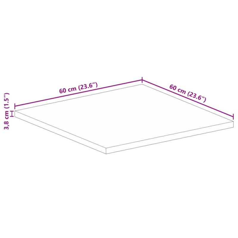 Tischplatte 60x60x3,8 cm Quadratisch Massivholz Mango