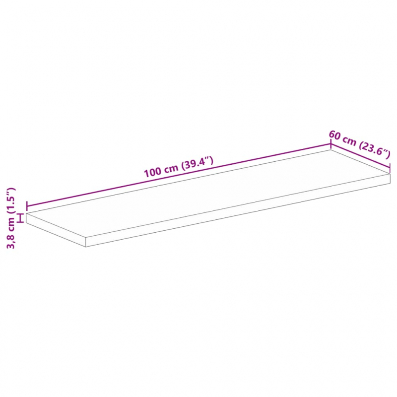 Tischplatte 100x60x3,8 cm Rechteckig Massivholz Mango