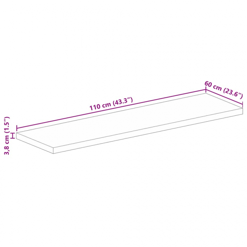 Tischplatte 110x60x3,8 cm Rechteckig Massivholz Mango