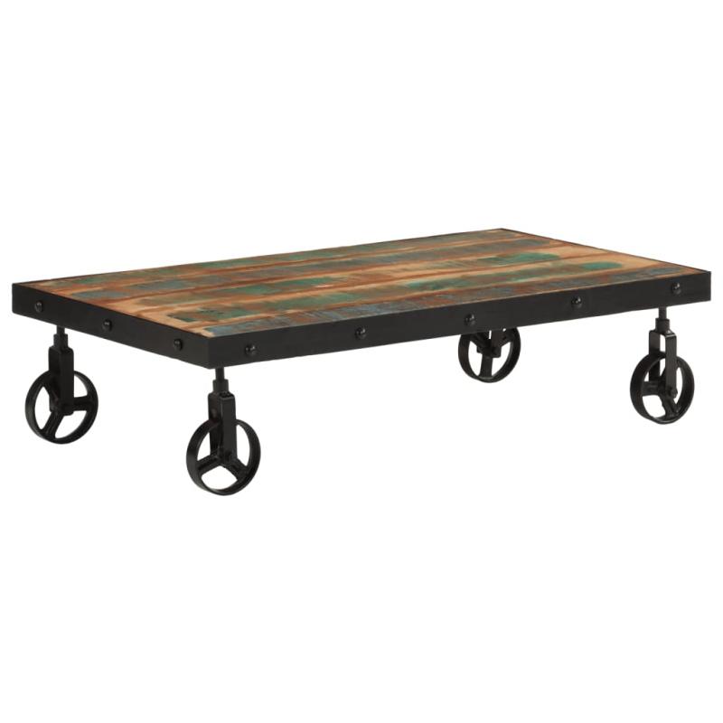 Couchtisch mit Rollen Altholz Massiv 100x55x26 cm