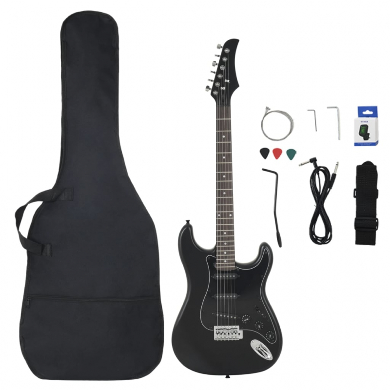 E-Gitarre für Anfänger mit Tasche Schwarz 4/4 39