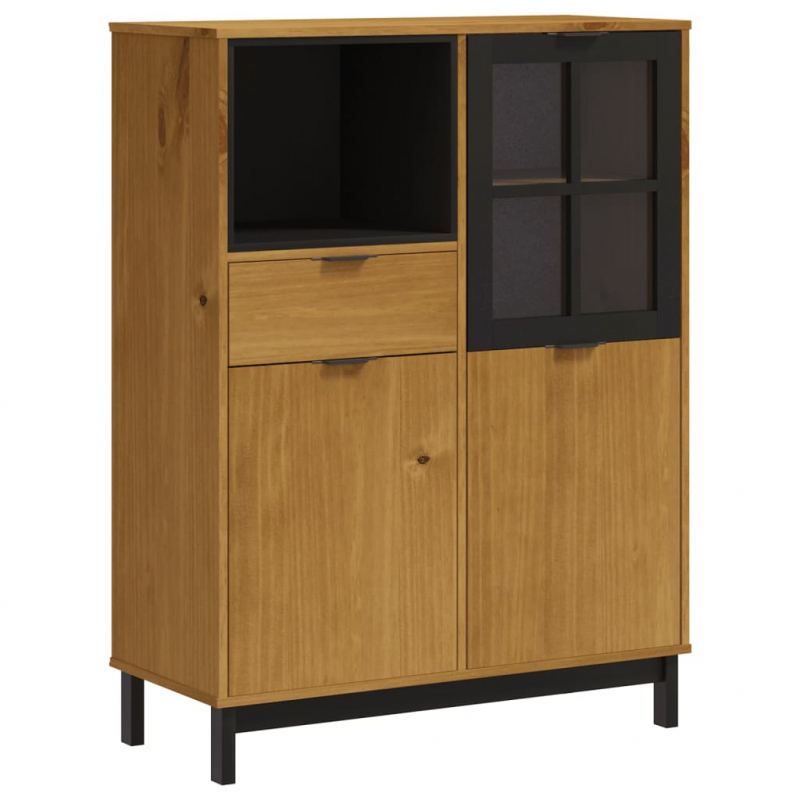 Highboard mit Glastür FLAM 92x40x122,5 cm Massivholz Kiefer