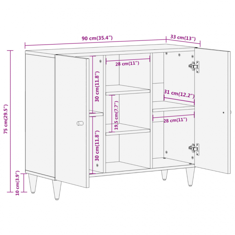 Beistellschrank 90x33x75 cm Massivholz Mango