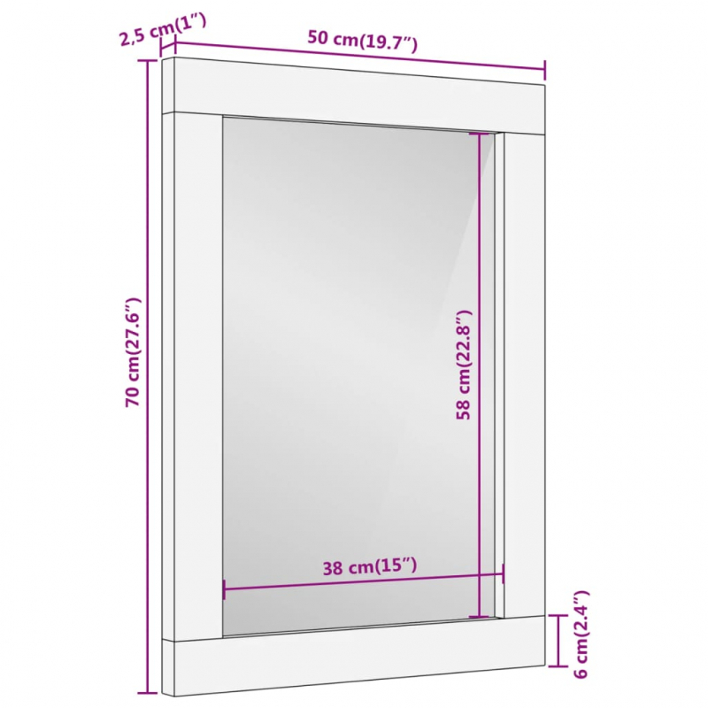 Badspiegel 50x70x2,5 cm Massivholz Mango und Glas