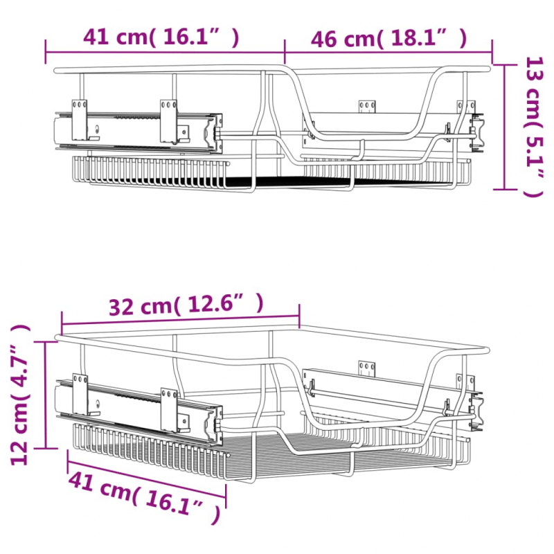 Küchen-Drahtkörbe 2 Stk. Ausziehbar Silbern 45 cm