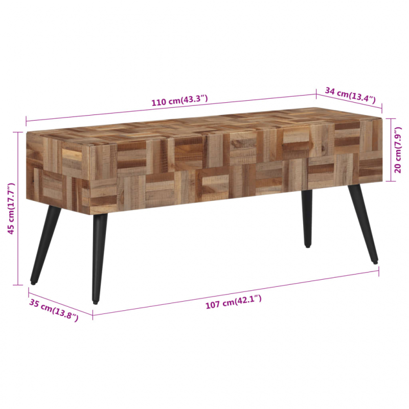 Sitzbank 110x35x45 cm Recyceltes Massivholz Teak