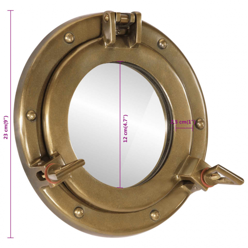 Bullaugen-Spiegel Wandmontage Ø23 cm Aluminium und Glas