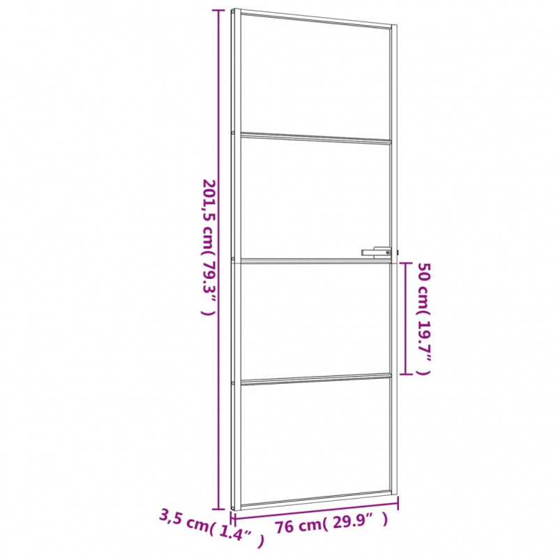 Innentür Schlank Schwarz 76x201,5 cm Hartglas und Aluminium