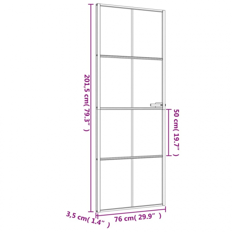 Innentür Schlank Schwarz 76x201,5 cm Hartglas und Aluminium