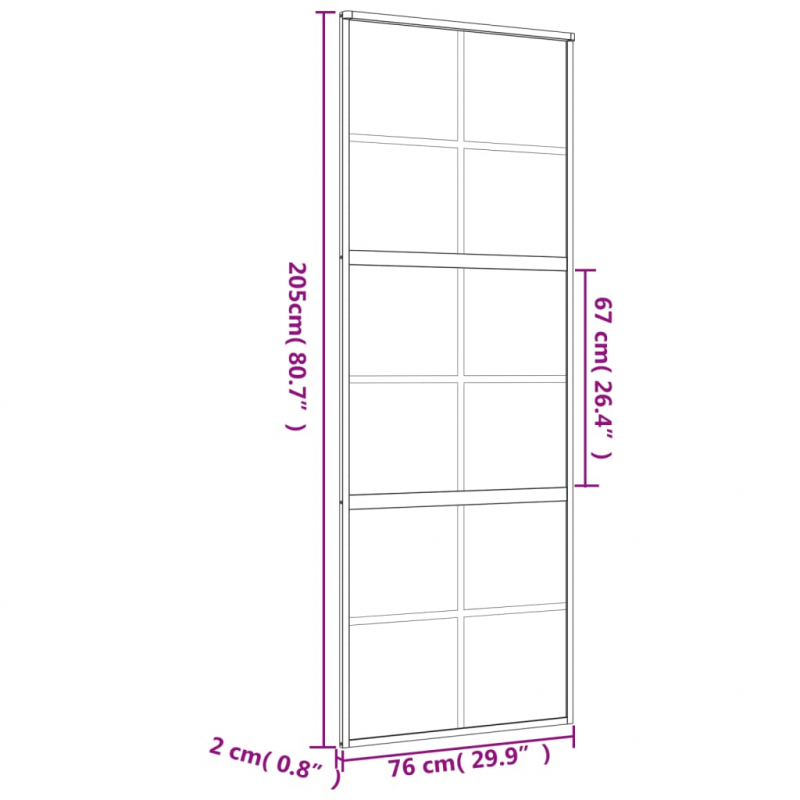 Schiebetür Golden 76x205 cm ESG-Klarglas und Aluminium