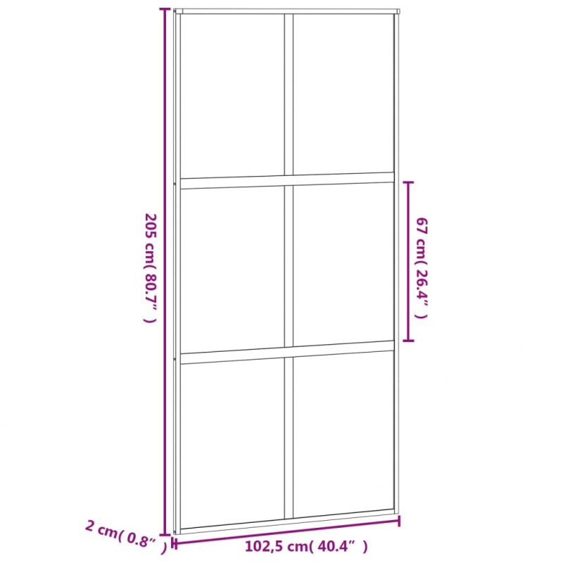 Schiebetür Schwarz 102,5x205 cm Hartglas und Aluminium